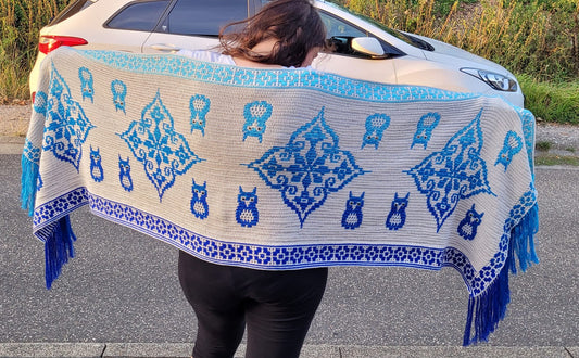 Mosaik Stola "Kaida" mit kleinen Eulen Länge ca. 175 cm